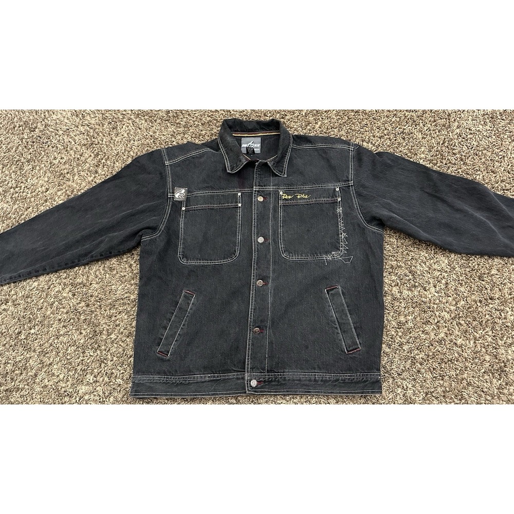 VTG Y2K Raw Blue Collective Jeans Denim Jacket Hip Hop Street Wear Mens Sz XL